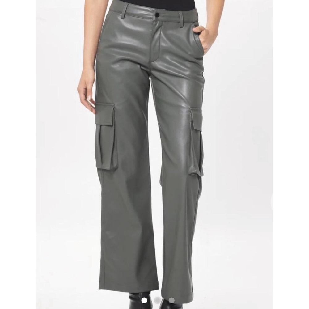 Vintage Havana Cargo Pants Womens Small Grey Excellent Faux Leather Wide Leg